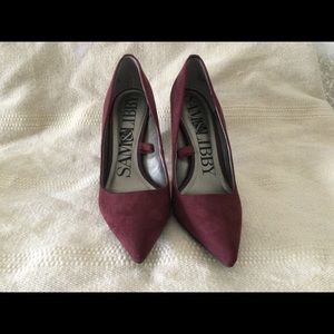 Burgundy suede 4” stilettos. Fall/Winter